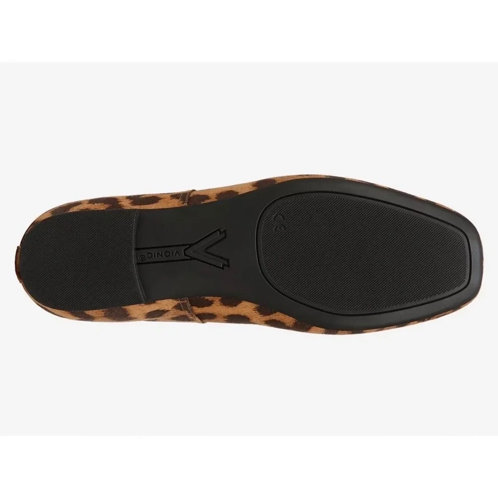 Vionic Orinda Tan Leopard Print Suede Square Toe‎ Ballet Flats Womens 10 M NEW